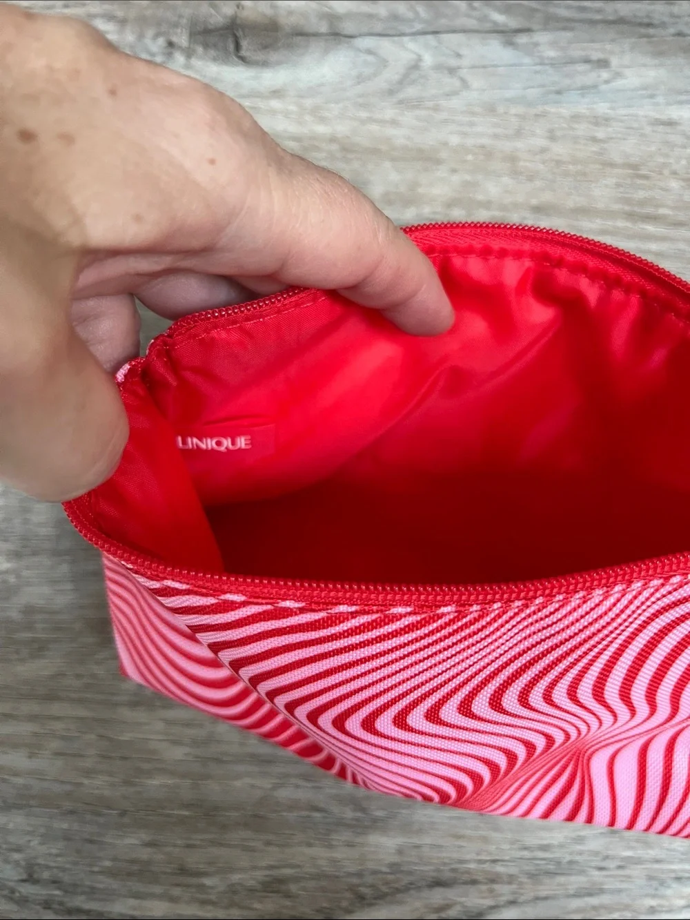 Clinique Pink & Red Striped Cosmetic Pouch